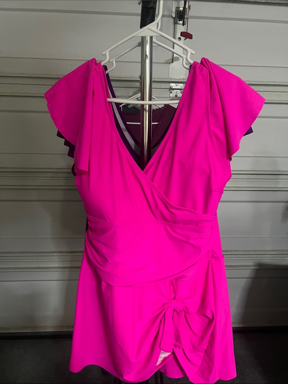 Women’s One-Piece Swimsuit with Flutter Sleeves in Bright Pink
